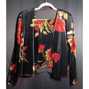 Jeffery & Dara Evenings VTG Floral Velvet Vest Open Front Jacket Cardigan 8 USA